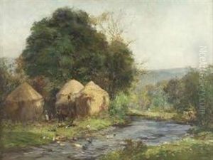A River Landscape With Hay-ricks by Archibald Kay