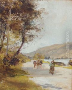 Figures And A Horse And Cart By The Edge Of A Loch Figures And A Horse And Cart By The Edge Of A Loch