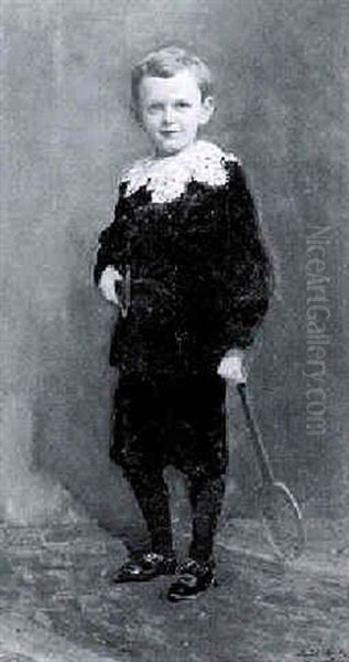 Young Boy With A Tennis Racquet - view 1