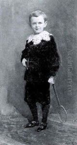 Young Boy With A Tennis Racquet by Archibald Kay