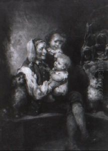 Grosvater Mit Enkelkindern Auf Der Ofenbank by Hermann Kay