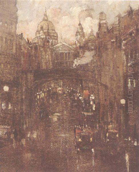 Twilight, Fleet Street At Ludgate Hill - view 1