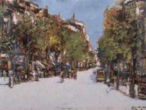 Figures In A Tree Lined Boulevard