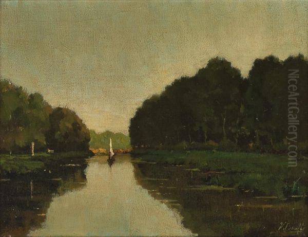 Ommerliche Fluslandschaft Mit Boot - view 1
