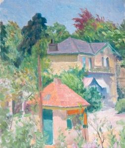 Roter Kiosk Und Gelbes Haus Beim Bahnhof Von Blankenese by Paul Kayser