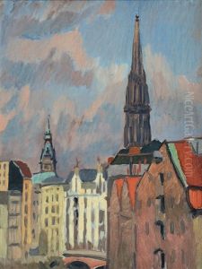 Magazines Of The Port Of Hamburg And Tower Of St. Niclas by Paul Kayser