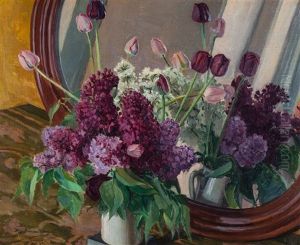 Bzy I Tulipany Przed Lustrem by Eugeniusz Kazimirowski