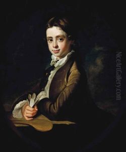 Portrait Of A Boy, Half-length, With A Shuttlecock And Bat, Leaning On A Ledge