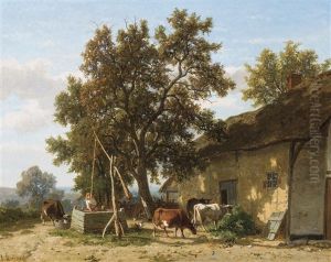Vaches Dans La Cour D'une Ferme by Frans Keelhoff