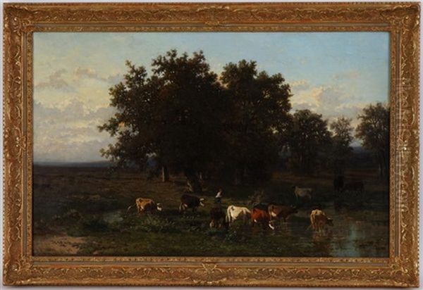 Vaches S'abreuvant Dans Un Paysage - view 1