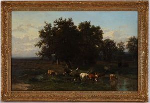 Vaches S'abreuvant Dans Un Paysage Vaches S'abreuvant Dans Un Paysage