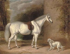 A Saddled Grey Hunter And Hound Waiting For Their Master by E.J. Keeling