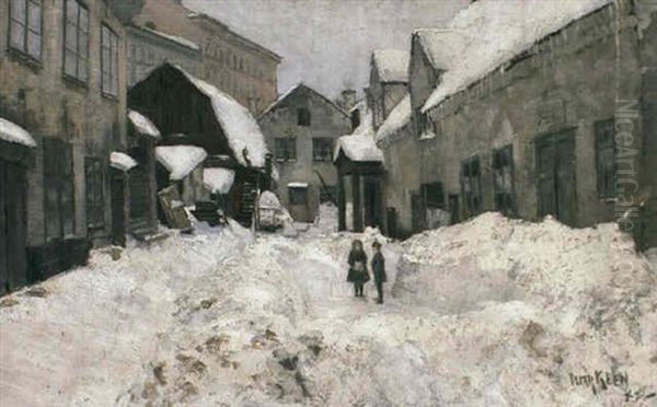 Stadsbild Med Tva Barn - Vinter - view 1