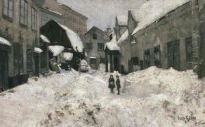 Stadsbild Med Tva Barn - Vinter