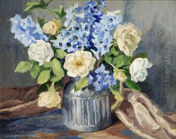 Delphinium And Roses - view 1