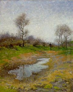 Vorfruhlingslandschaft Mit Einem Spazierganger Am Ufer Eines Teiches by Karl Kehr