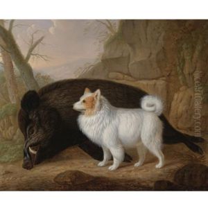 A Giant German Spitz With A Wild Boar by Christian Wilhelm Karl Kehrer