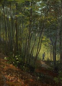 Vista De Bosque Com Figura by Alfredo Keil