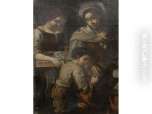 A Mother And A Child With A Maid In An Interior thumbnail