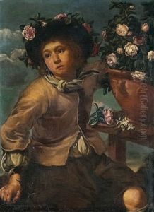 Junge Mit Rosen In Einer Vase