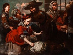 Marktszene Mit Junger Kohlverkauferin Und Einer Alten Spinnerin by Bernhard Keil, Monsu Bernardo
