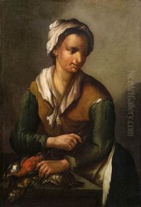 Kuchenmagd Mit Singvogeln by Bernhard Keil, Monsu Bernardo