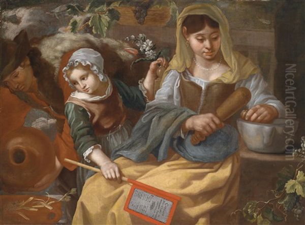 Eine Junge Savoyardenfamilie Mit Einem Madchen, In Ihrer Hand Der Canzone Delle Lodi Di Madonna Tenerina Von Giulio Cesare Croce - view 1