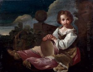 Jeune Fille Tenant Un Tambourin by Bernhard Keil, Monsu Bernardo
