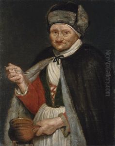 An Allegory Of Taste - Portrait Of A Lady In A Black Fur-lined Cape, Holding A Silver Spoon And Terracotta Bowl
