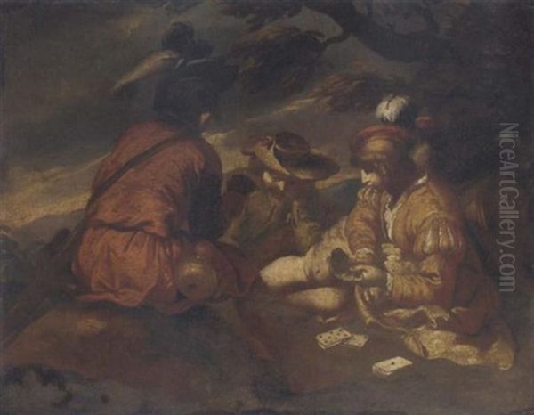 Youths Playing Cards In A Landscape - view 1