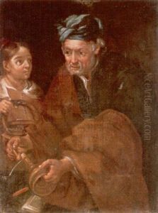 An Old Man Lighting A Candle With A Young Girl