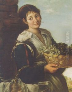 Young Peasant Woman Holding A Basket Of Vegetables