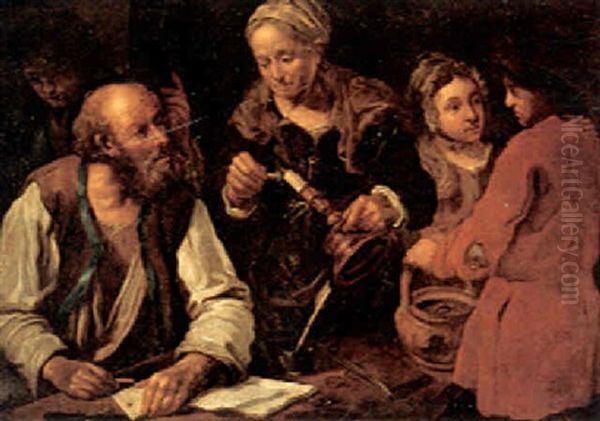 A Houseold Scene With A Woman Lighting A Candle In Order To Seal A Letter - view 1