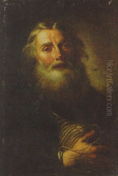 An Old Man, Holding A Flask - view 1