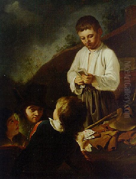 Youths Playing Cards - view 1
