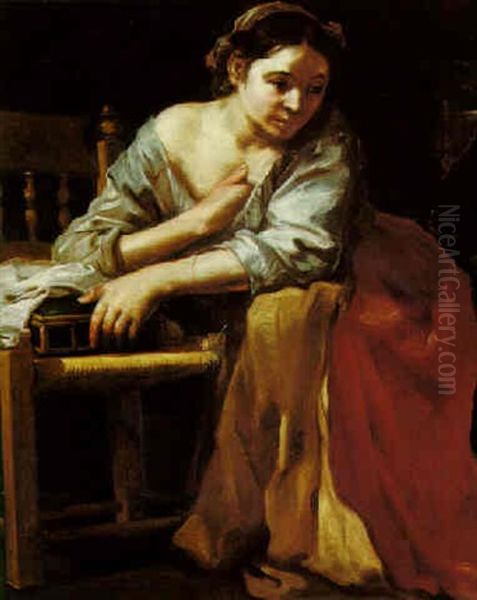 A Seated Young Woman Holding A Box - view 1