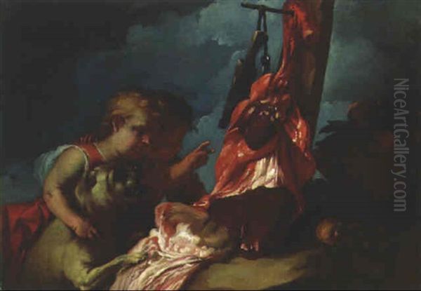 Boys Showing Animal Lights To A Dog - view 1