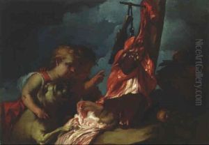 Boys Showing Animal Lights To A Dog by Bernhard Keil, Monsu Bernardo