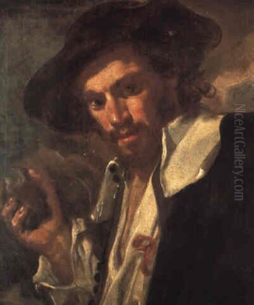 A Man In A Black Hat, Holding A Stone - view 1