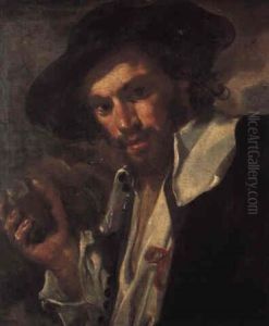 A Man, Bust Length, In A Black Hat, Holding A Stone