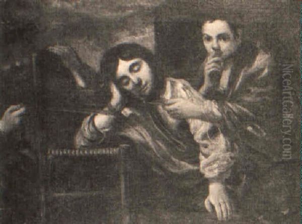 Two Boys Playing A Practical Joke On A Third Boy - view 1
