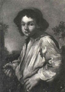 Boy Holding A Vine Branch In A Landscape Boy Holding A Vine Branch In A Landscape