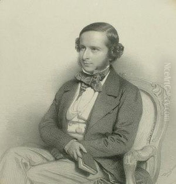 Belgian -- Portrait Of A Gentleman Seated Three-quarter-length Holding A Book; Lithograph, Oval, Bears Label For Morant &amp; Boyd, 91 New Bond Street, London Attached Of The Reverse Of The Frame, 45x34.5cm - view 1