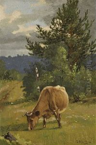 Cow On A Pasture by Sigfrid August Keinanen