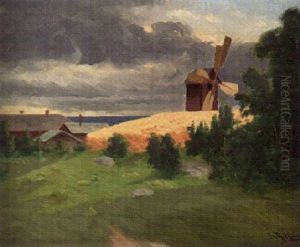 Landskap Med Vaderkvarn by Sigfrid August Keinanen