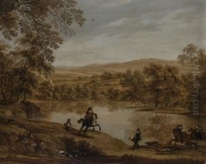 A Stag Hunt Beside A Lake