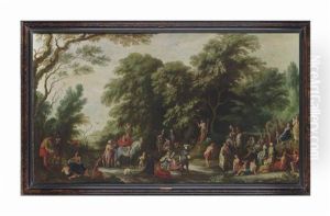 A Wooded River Landscape With Saint John The Baptist Preaching by Alexander Keirincx