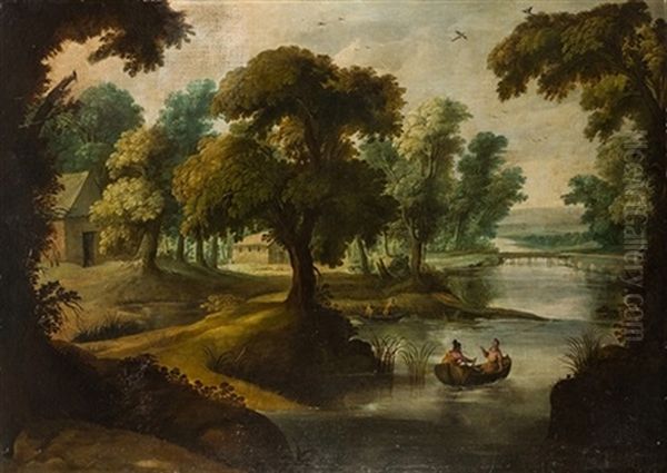 Paisaje Con Rio, Aldea Y Pescadores - view 1