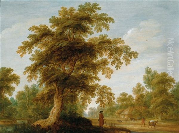 Eine Baumbestandene Landschaft Mit Figuren - view 1