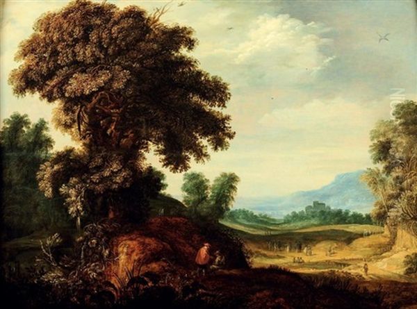 Paysage De Foret Avec Un Promeneur Demandant Son Chemin - view 1